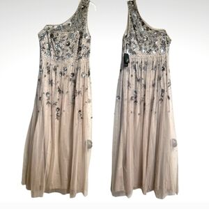 NEW Adrianna Papell Beaded One Shoulder Dress 14p